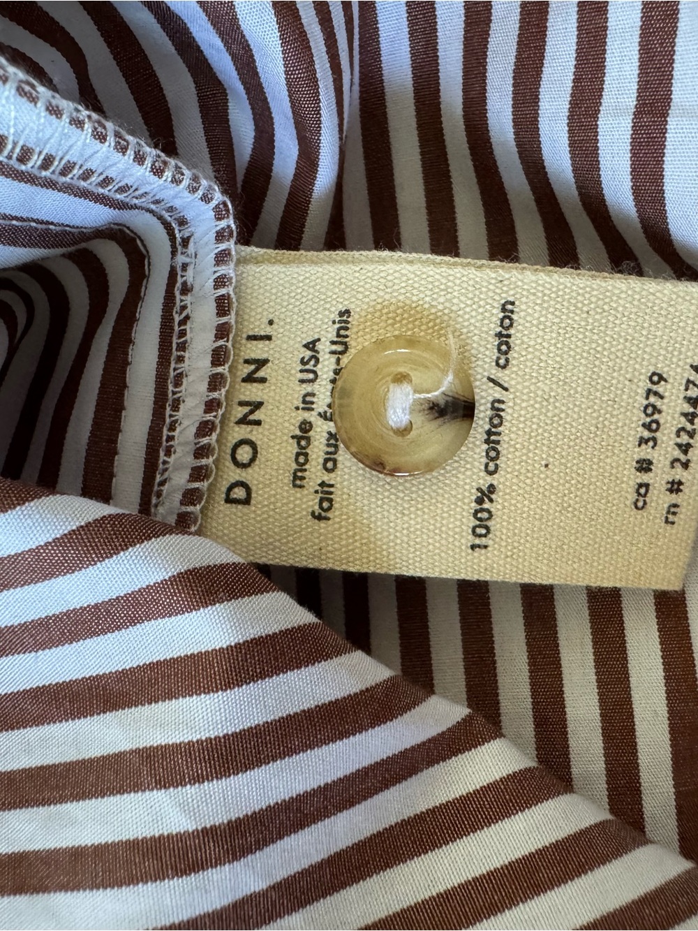 DONNI. Brown and White Vertical Stripe Button-Down Shirt - Picture 4 of 6